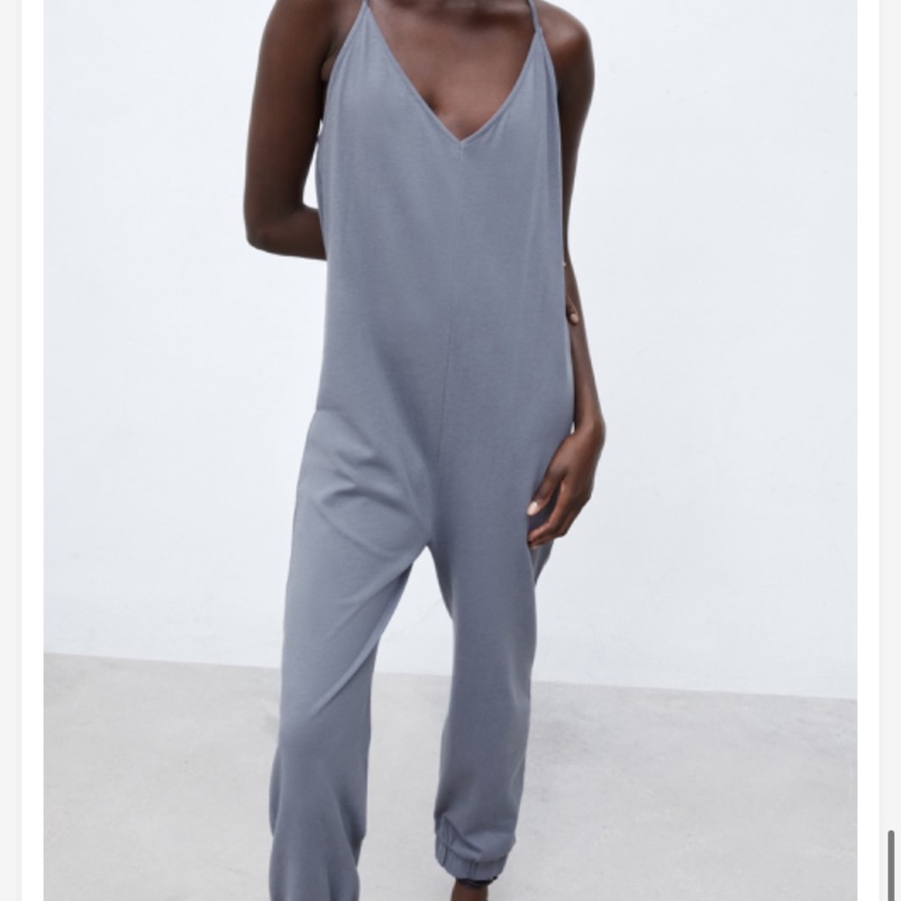 NWT Zara One Piece Jumpsuit Onsie Grey Blue Size S